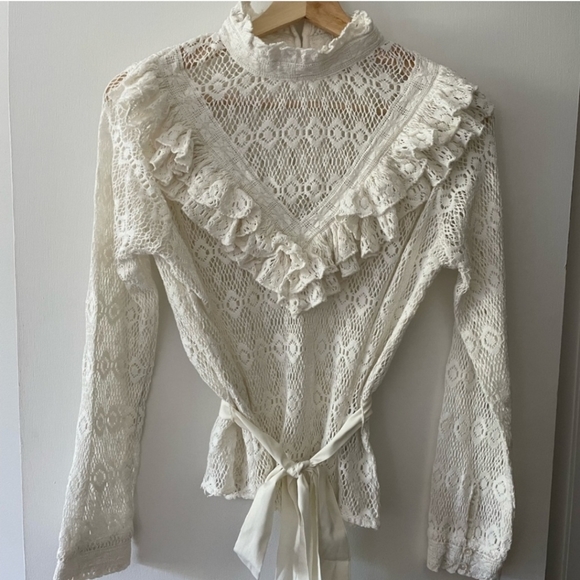 Maje open knit high neck ruffle crochet sweater Size 3 - Picture 6 of 9